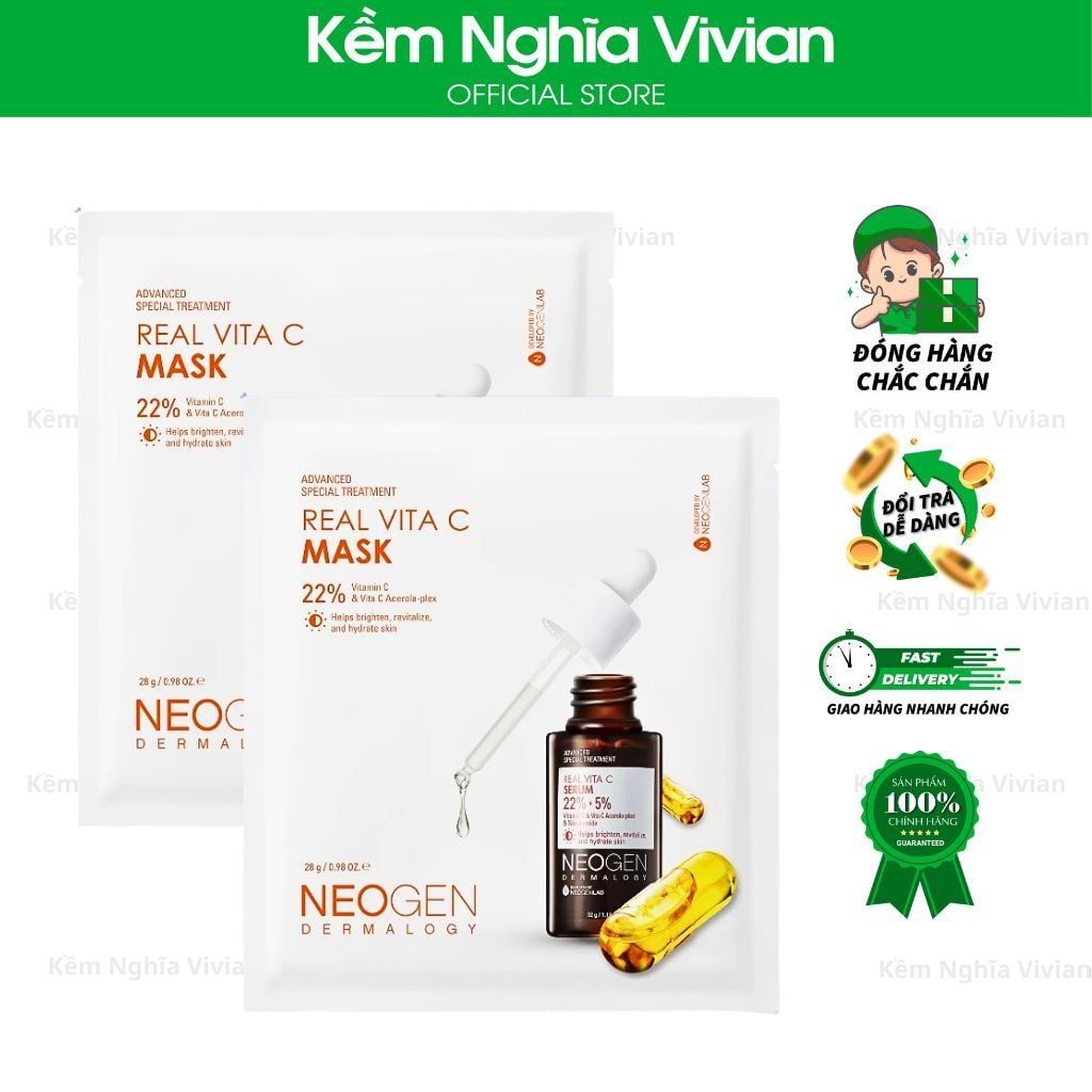  Mặt Nạ Serum x3 Dưỡng Trắng Mờ Thâm Neogen Real Vita C 22% 