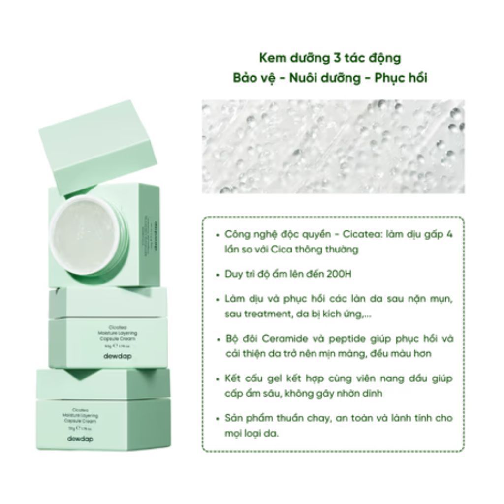  Kem dưỡng 3 tác động cấp ẩm, phục hồi cho da mụn, nhạy cảm Dewdap 50g 