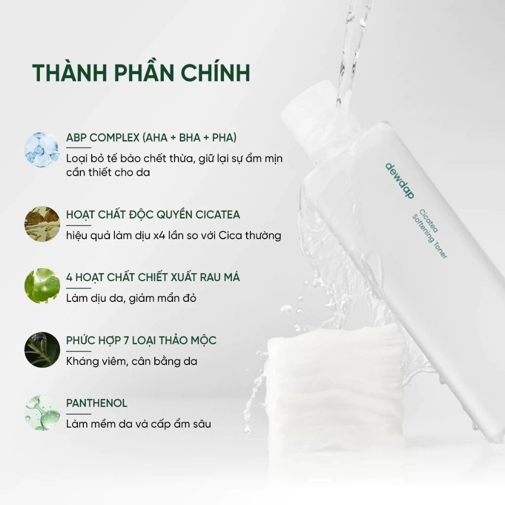  Toner tẩy tế bào chết phức hợp AHA+BHA+PHA cấp ẩm dịu da Dewdap 350ml 