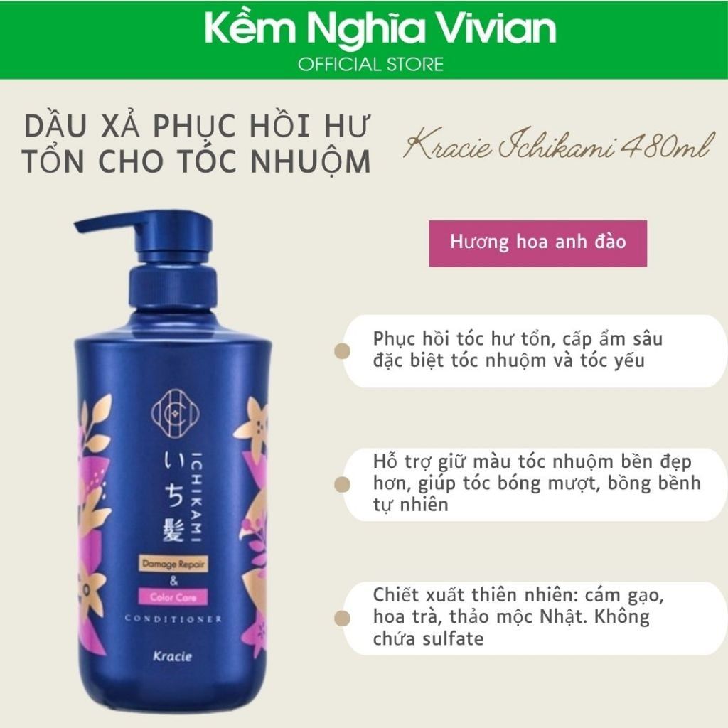  Dầu gội - dầu xả phục hồi hư tổn cho tóc nhuộm Kracie Ichikami 480ml 