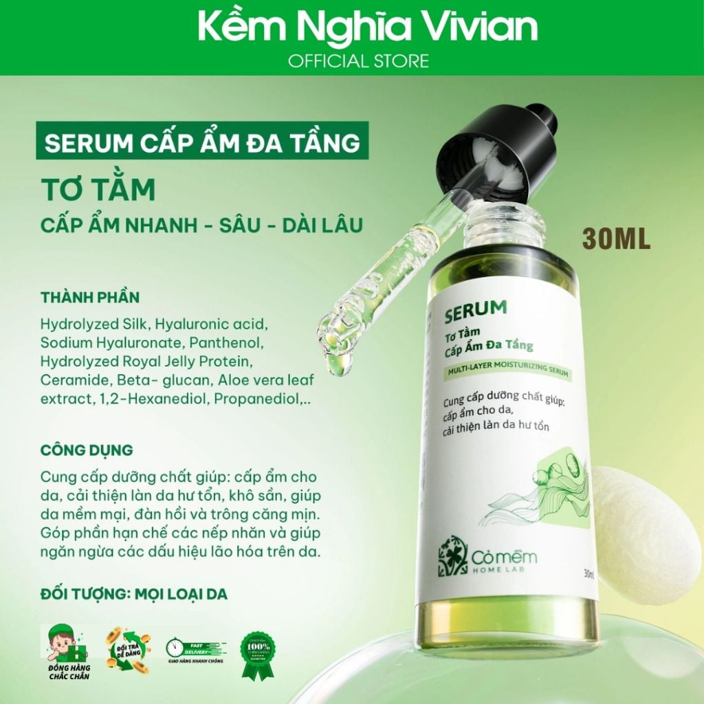 Serum cấp ẩm phục hồi Tơ Tằm Cỏ Mềm 30ml 
