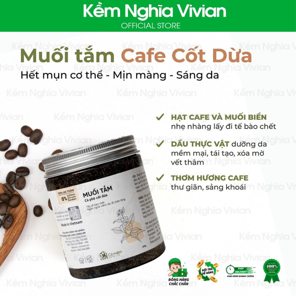  Muối tắm Cà phê Cốt Dừa Cỏ Mềm 125g/250g 