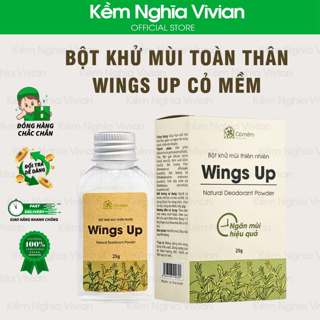  Bột khử mùi toàn thân thiên nhiên Wings Up Cỏ Mềm 