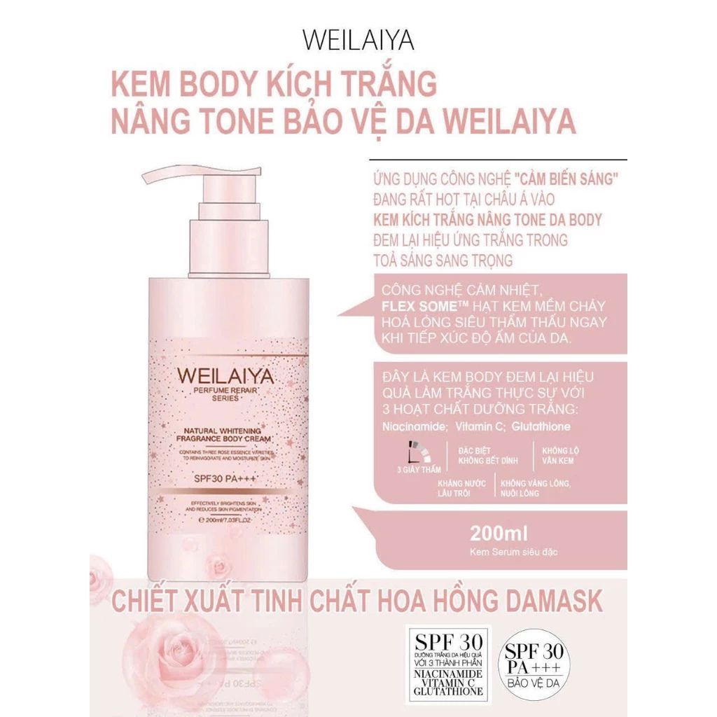  Kem Body Nâng Tông Hoa Hồng Weilaiya 200ml 