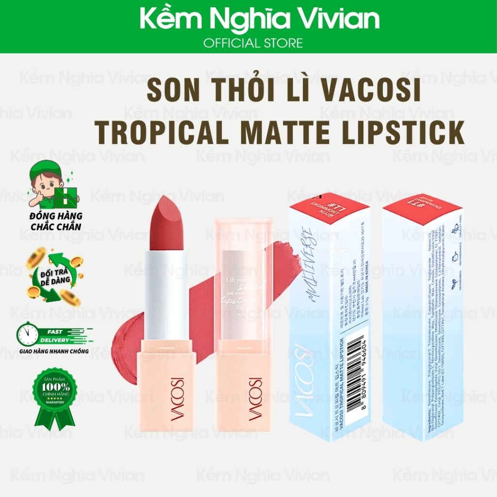  Son lì dạng thỏi Vacosi Tropical Matte Lipstick (#T1 - #T5) 
