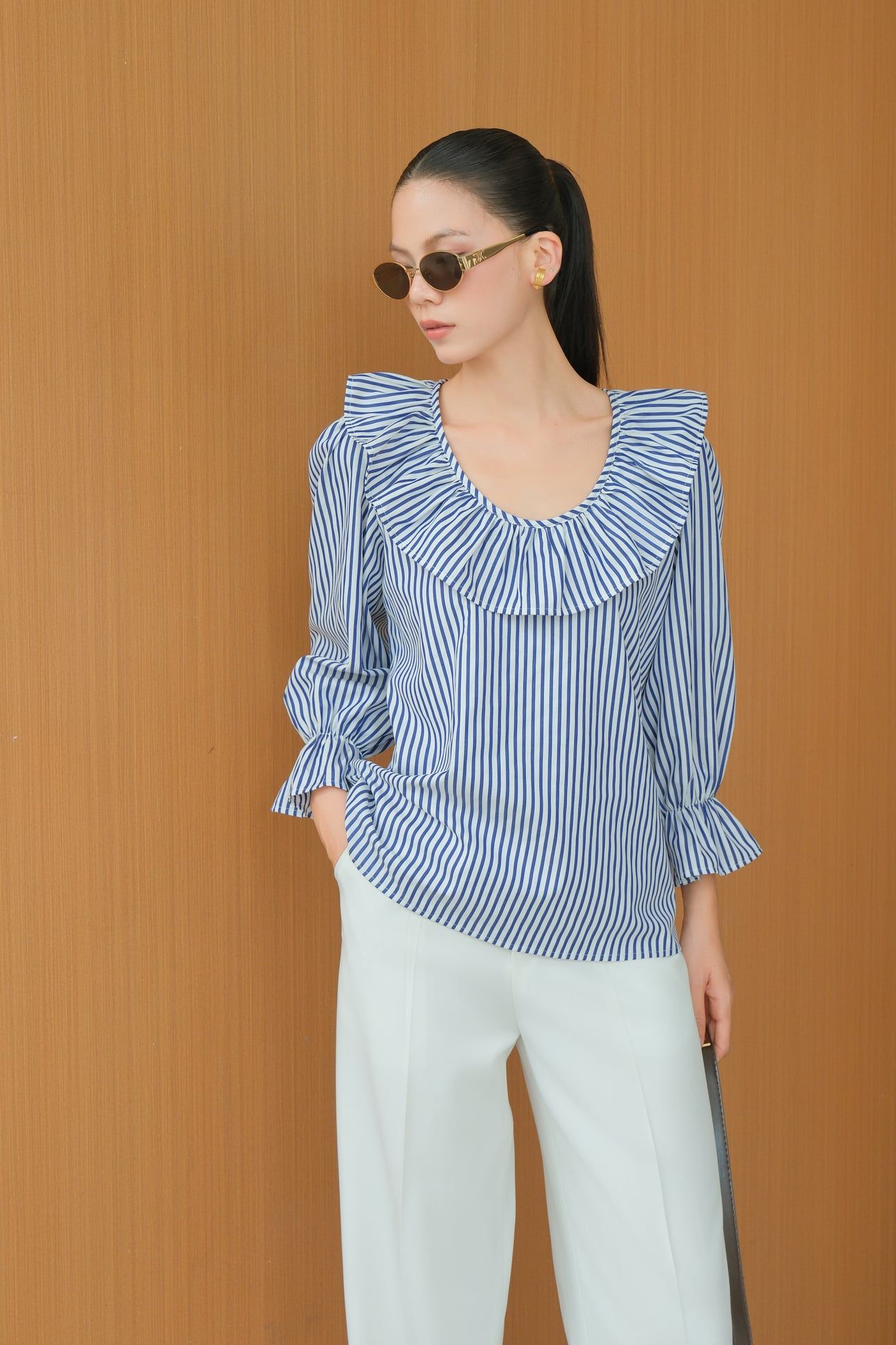  Áo Kiểu Cổ Bèo Sọc FAK105 