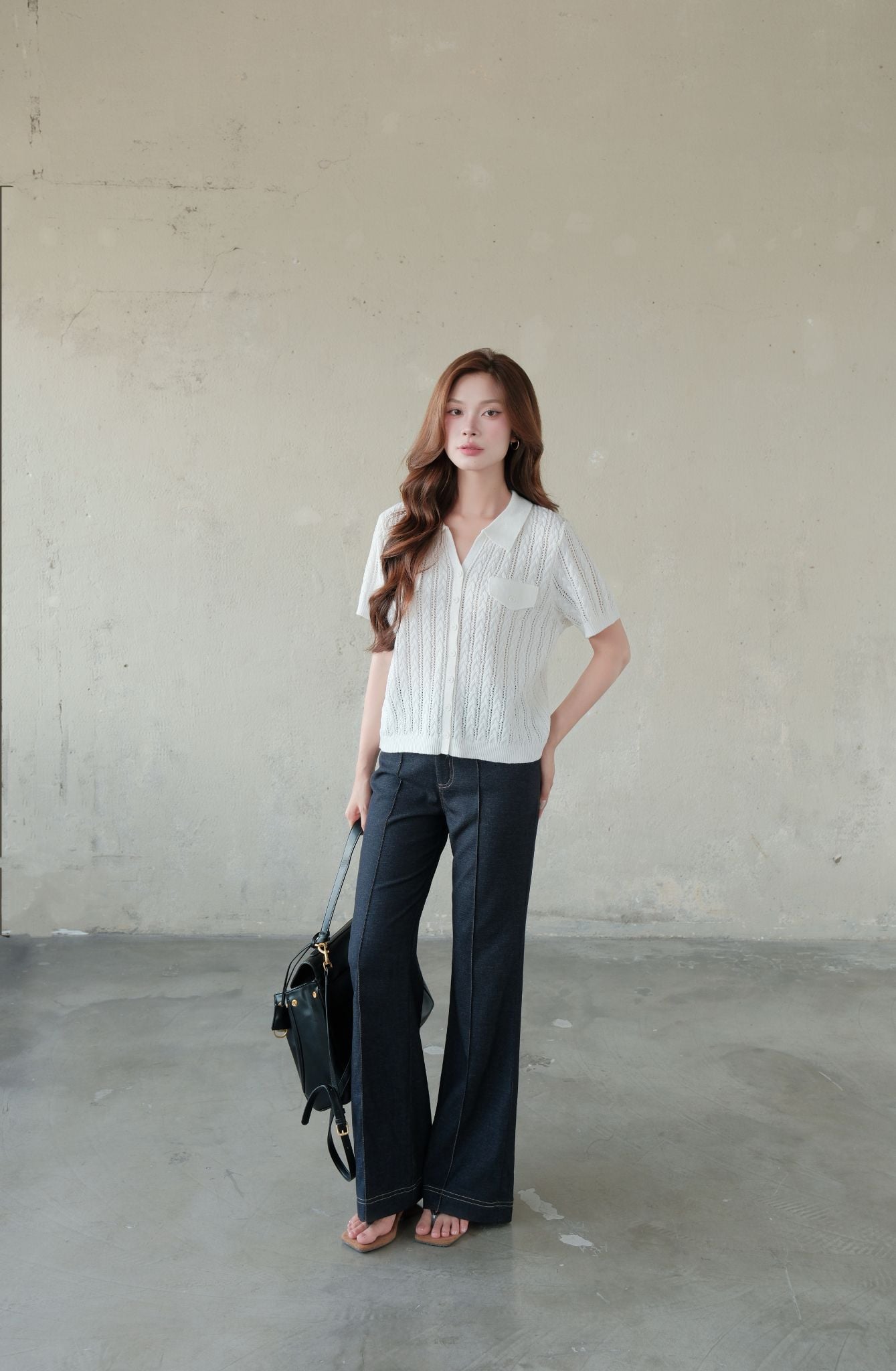 Quần Denim Dài Ly Giữa FQJ072 