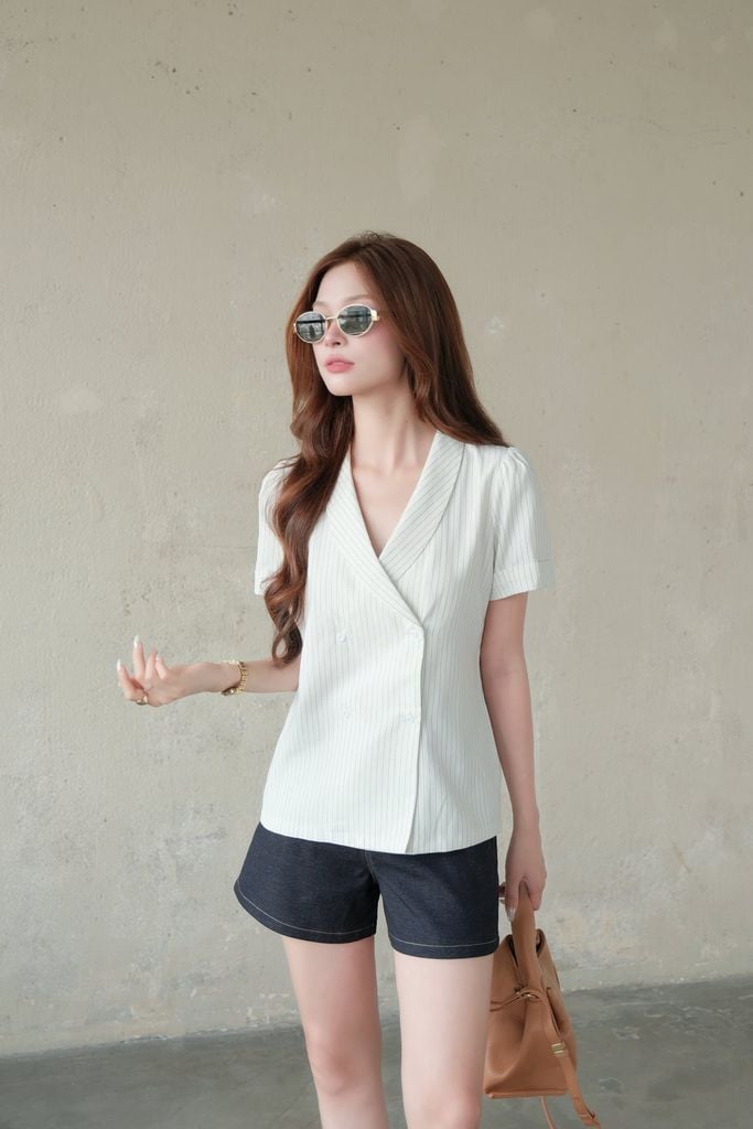  Áo Sơ Mi Sọc Cổ Vest FAS405 