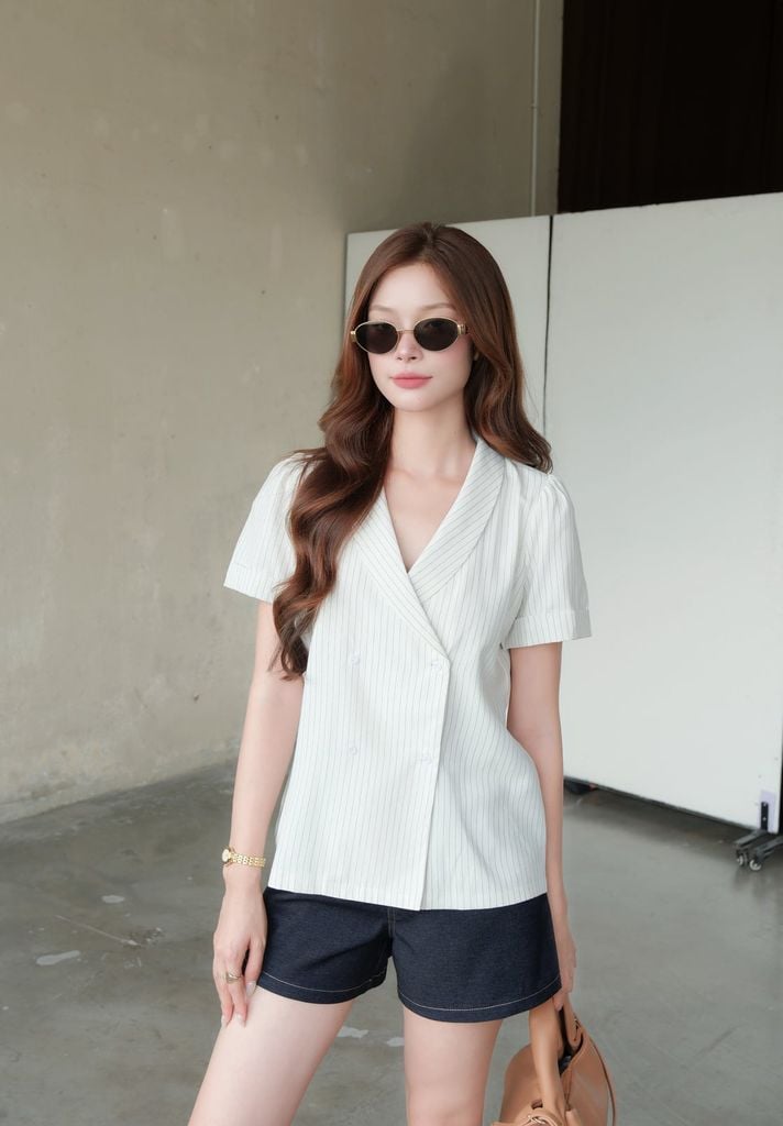  Áo Sơ Mi Sọc Cổ Vest FAS405 
