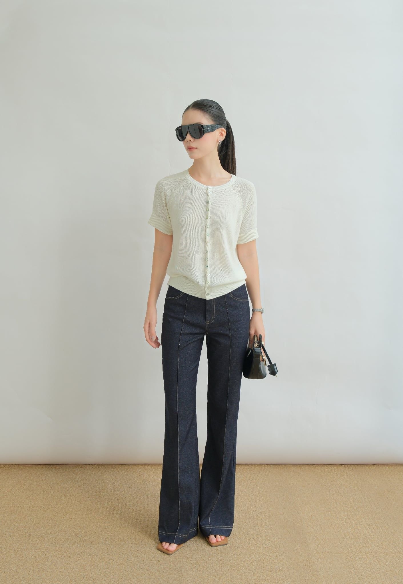  Quần Denim Dài Ly Giữa FQJ072 