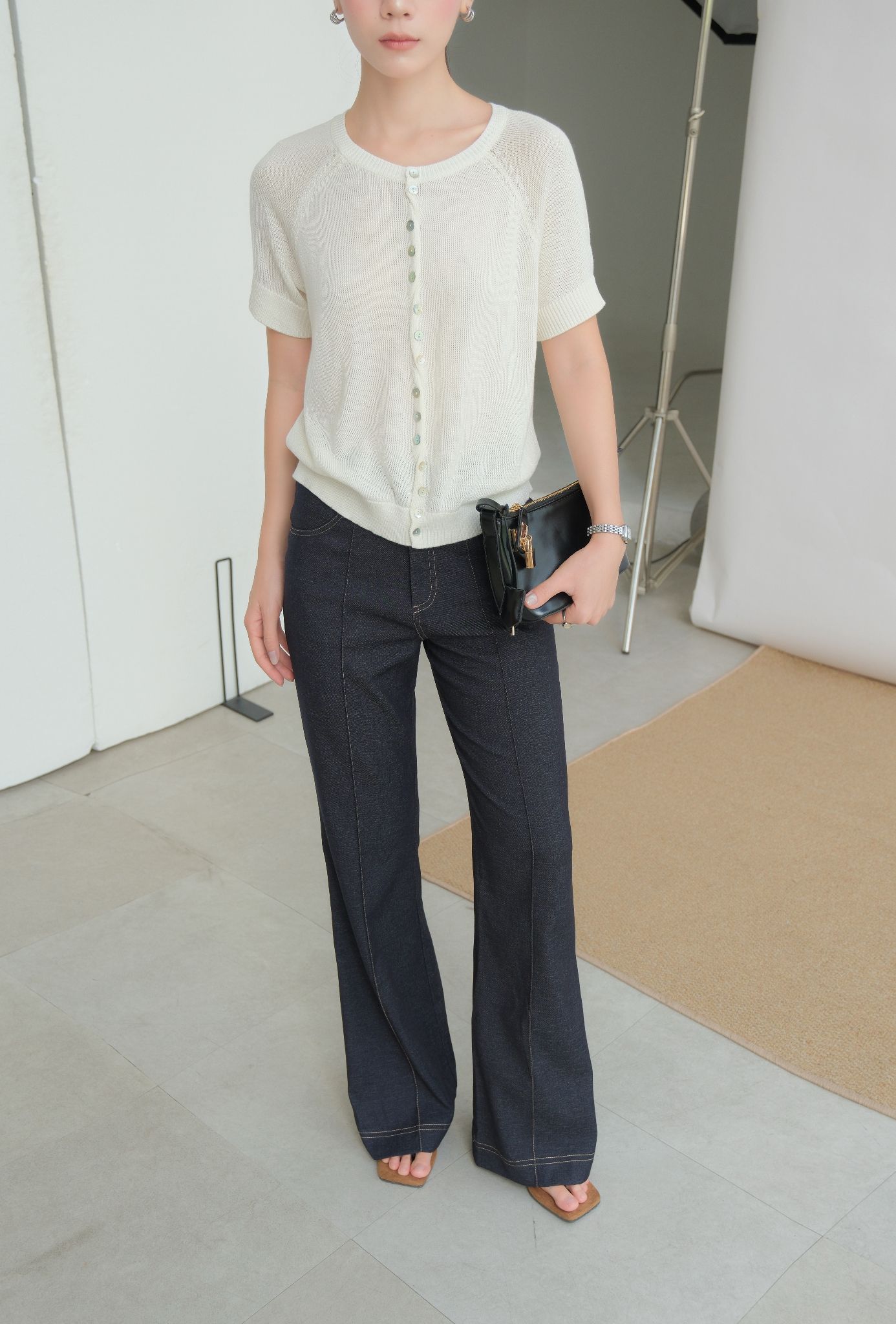 Quần Denim Dài Ly Giữa FQJ072 