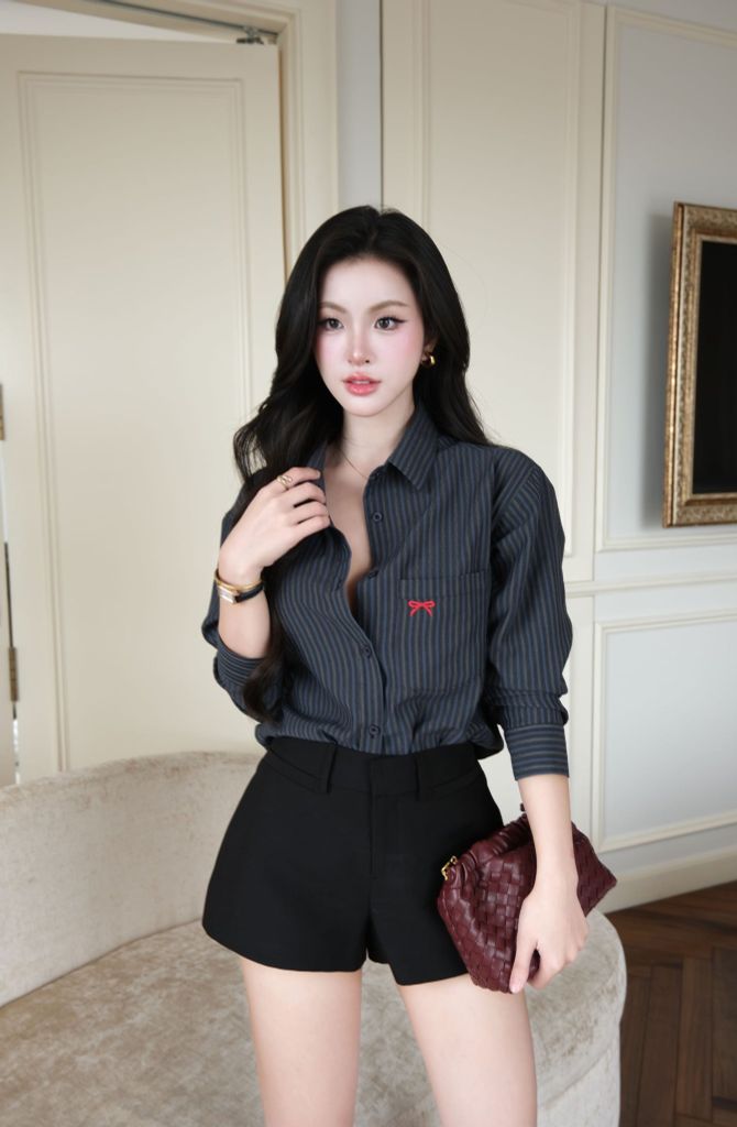 Áo Sơ Mi Form Rộng NƠ FAS384 Xanh Xám