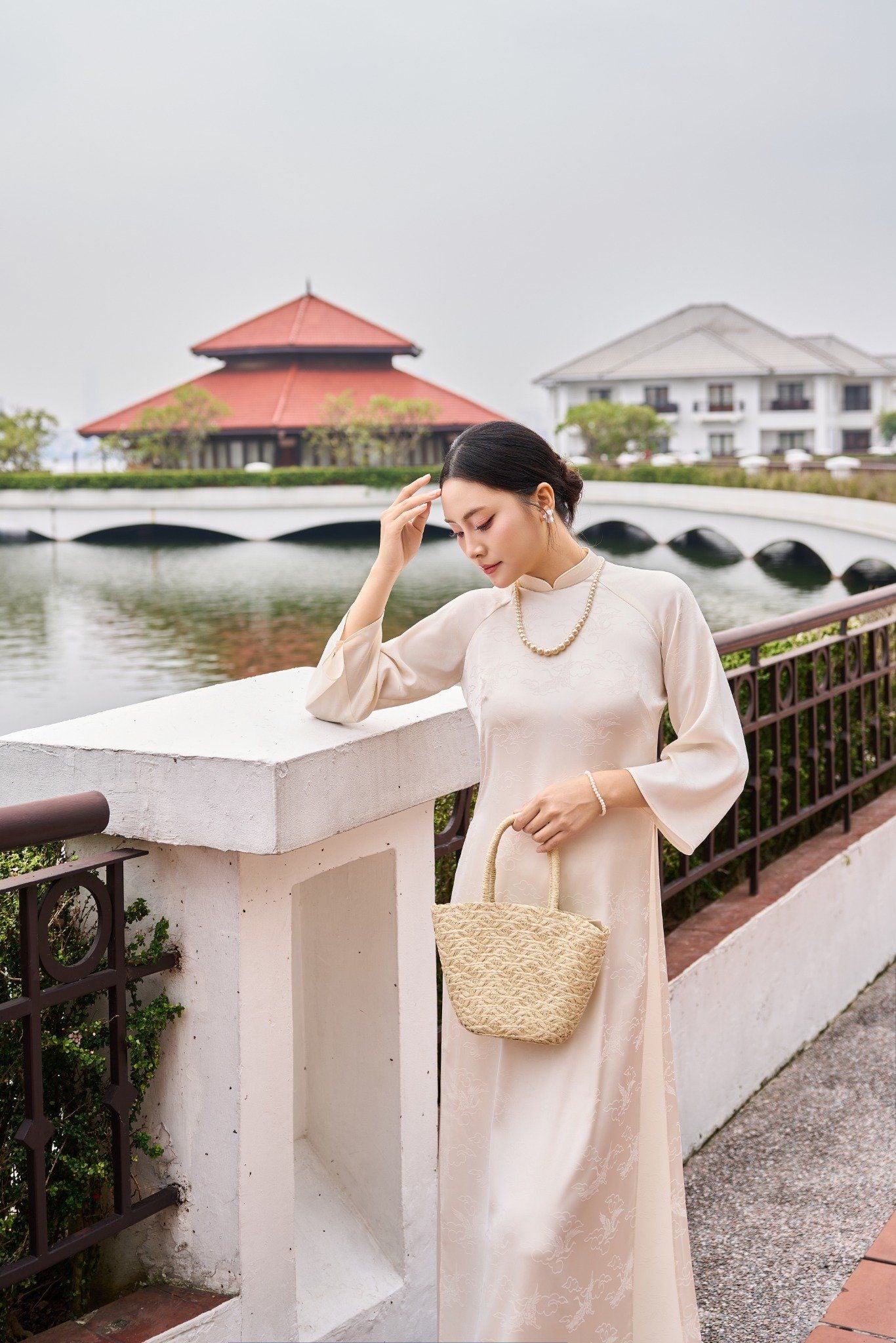 Áo Gấm Hạc Be và quần