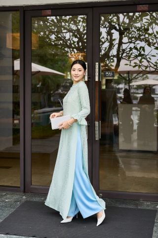 Áo Gấm hoa trà Xanh mint và quần