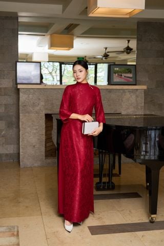 Áo Gấm tơ Kim cương Đỏ đô và quần