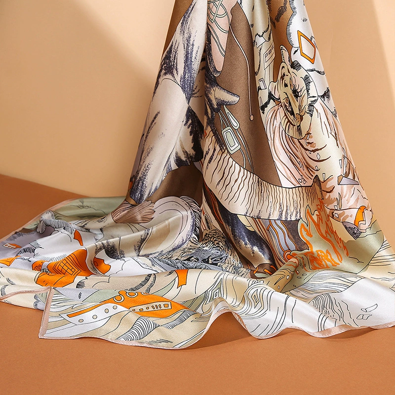 Khăn lụa tơ tằm họa tiết 90x90cm BASELE1142