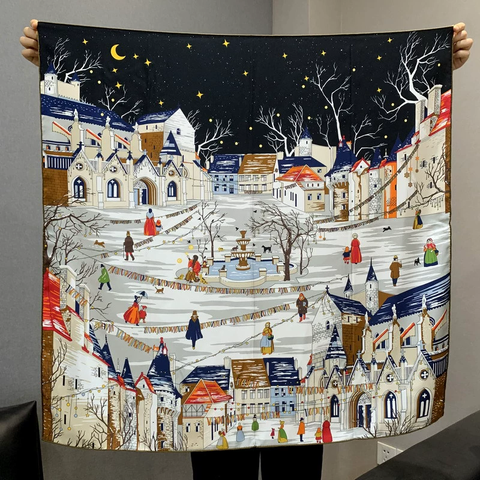 Khăn lụa tơ tằm họa tiết 90x90cm BASELE1147