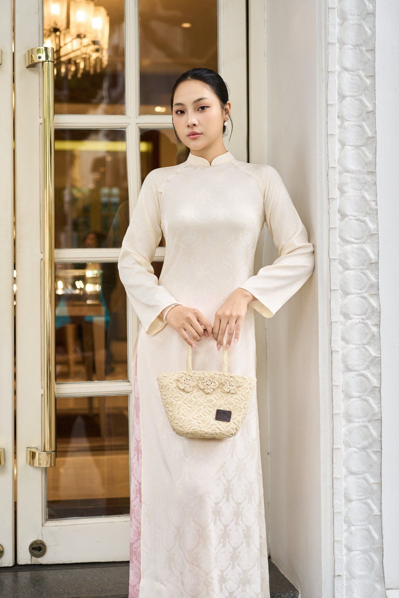 Áo Gấm Thọ Dơi Be và quần