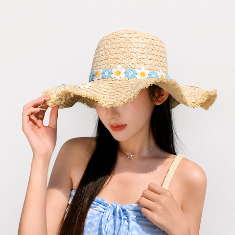 VERCHINI - Mũ Cói Đi Biển Phối Hoa