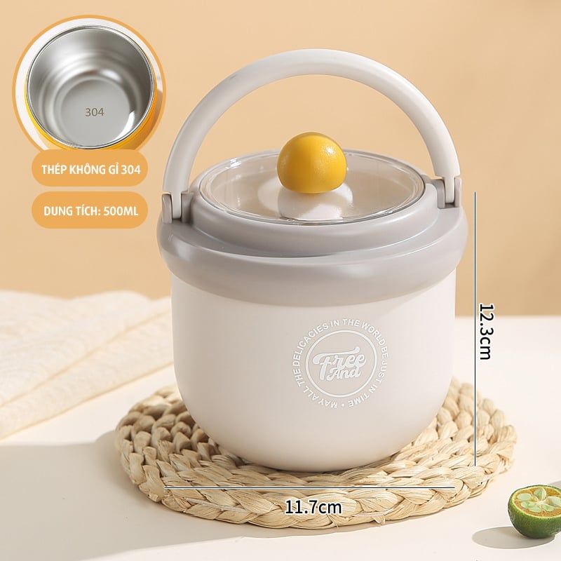 VERCHINI - Cốc súp có nắp thìa inox 304