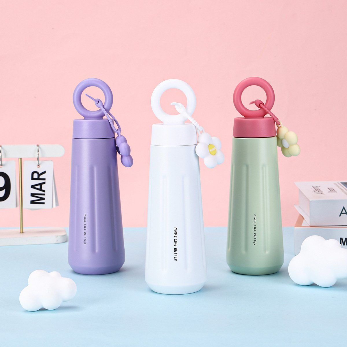 VERCHINI - Bình nước giữ nhiệt Inox 316 họa tiết cánh hoa