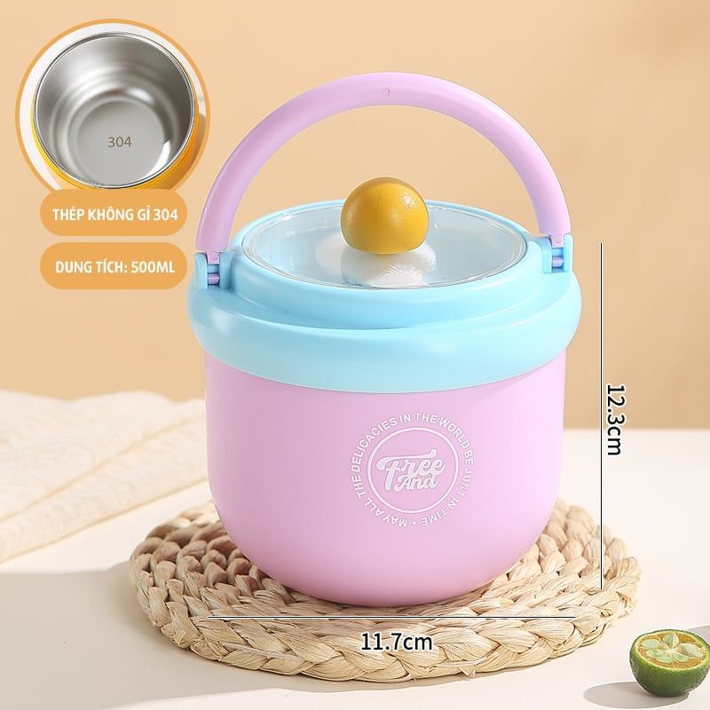 VERCHINI - Cốc súp có nắp thìa inox 304