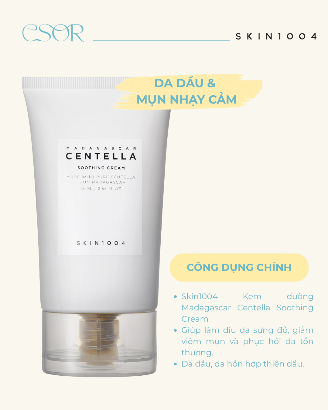  Kem dưỡng ẩm Skin1004 Madagascar Centella Soothing Cream 75ml 