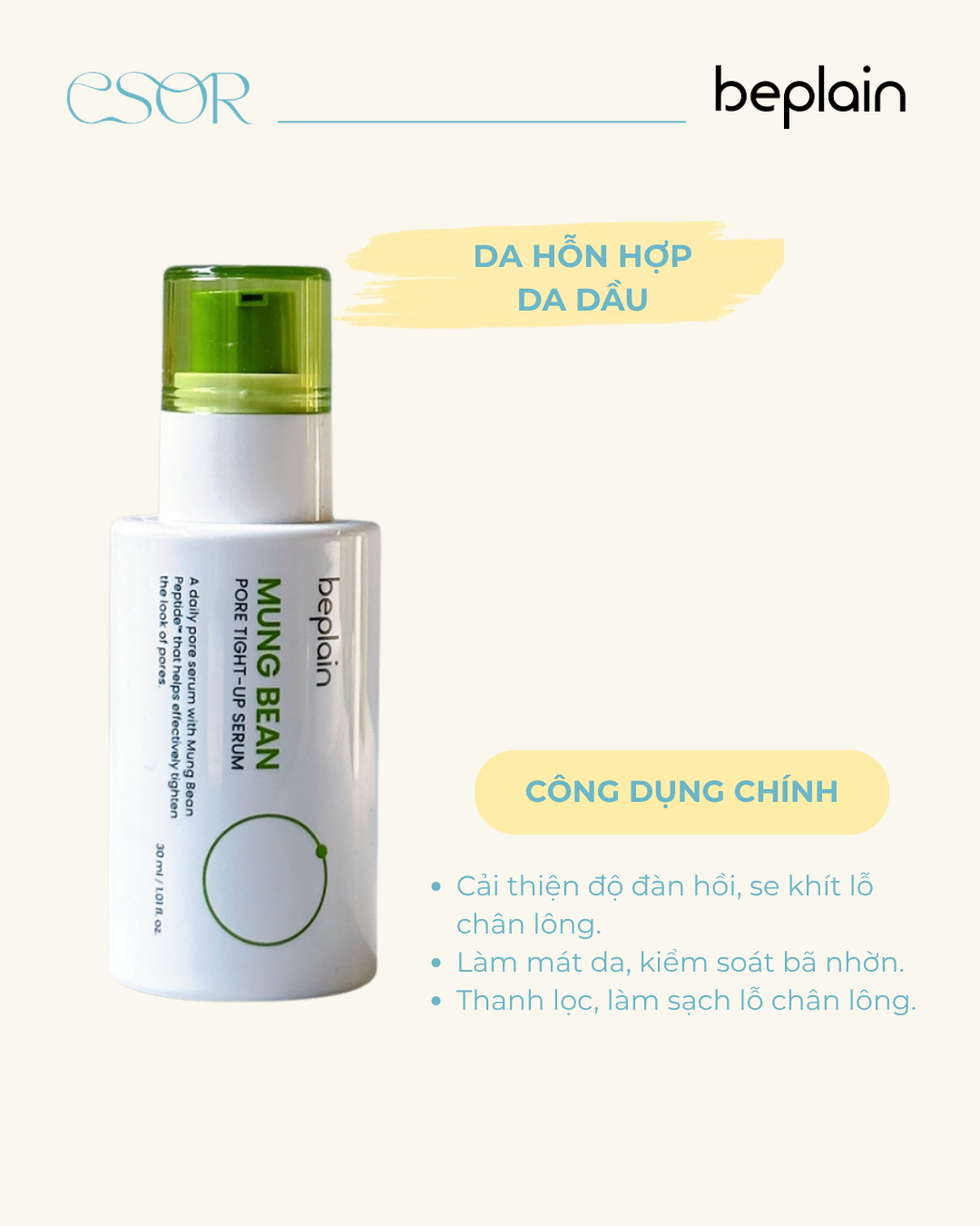  Tinh chất Beplain Mung Bean Pore Tight-Up Serum 30ml 