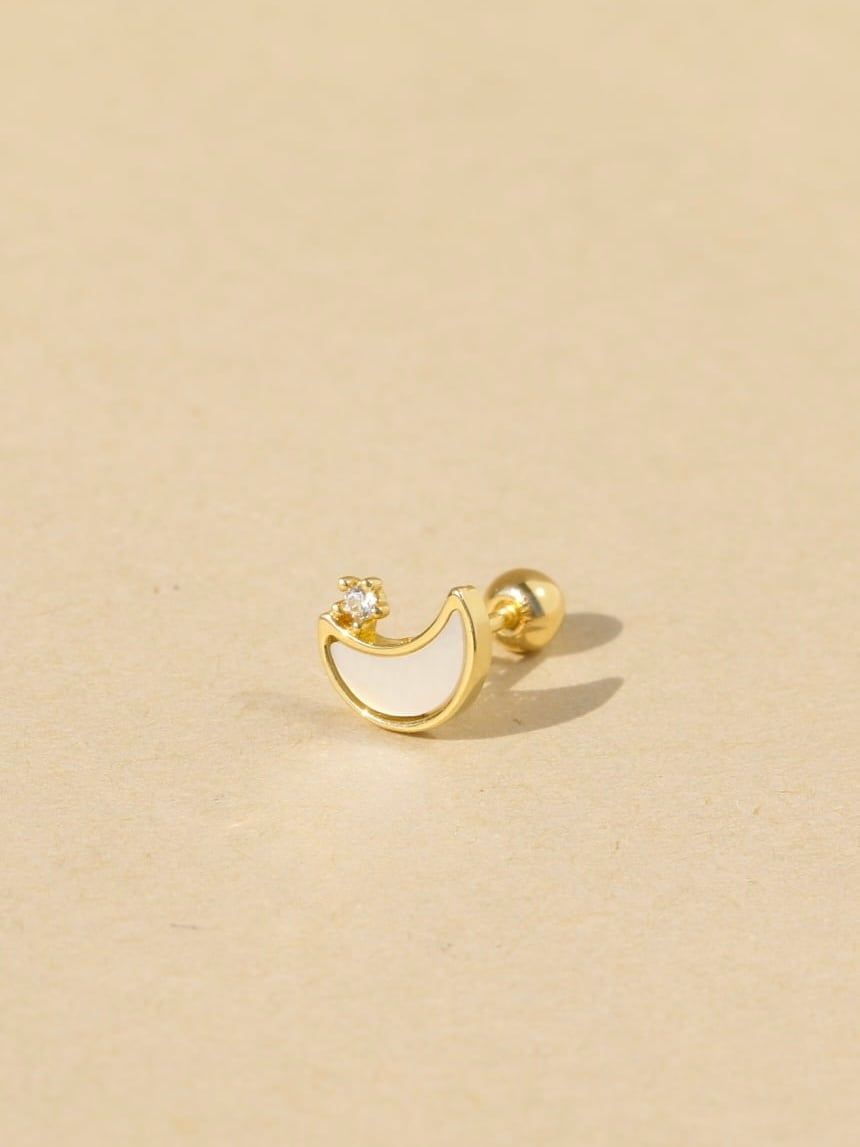  14K Crescent Moon Mother of Pearl Piercing 