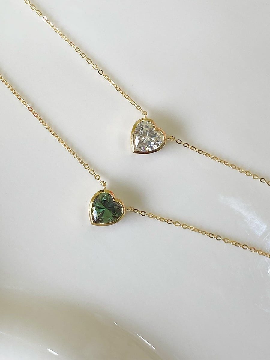  14K Crystal Heart Necklace 