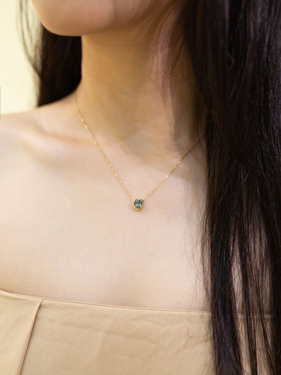  14K Crystal Heart Necklace 
