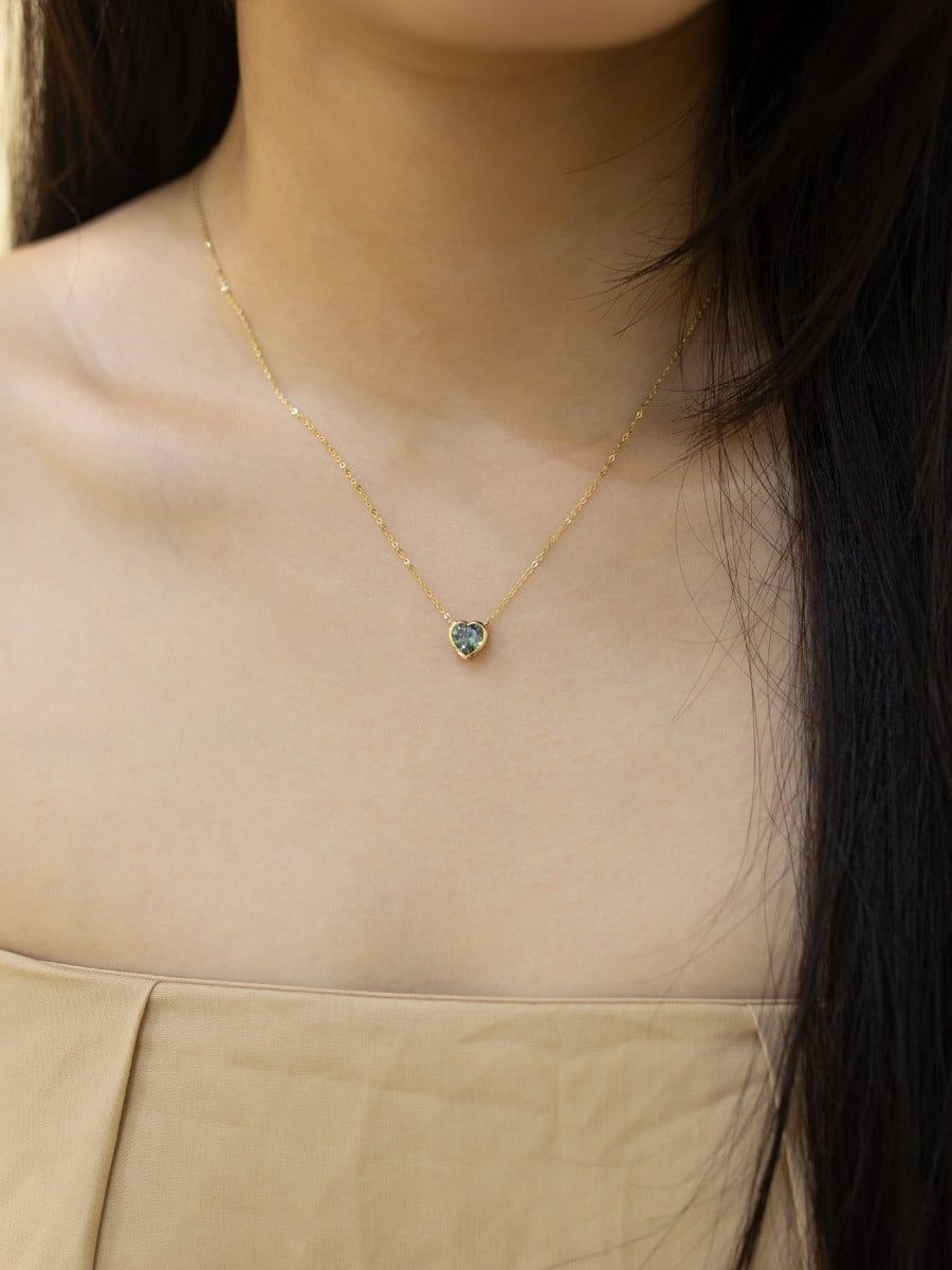  14K Crystal Heart Necklace - Emerald 