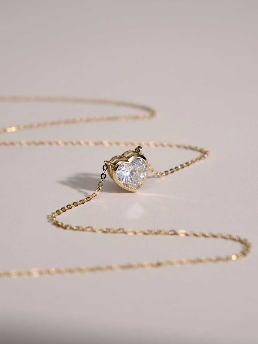  14K Crystal Heart Necklace 
