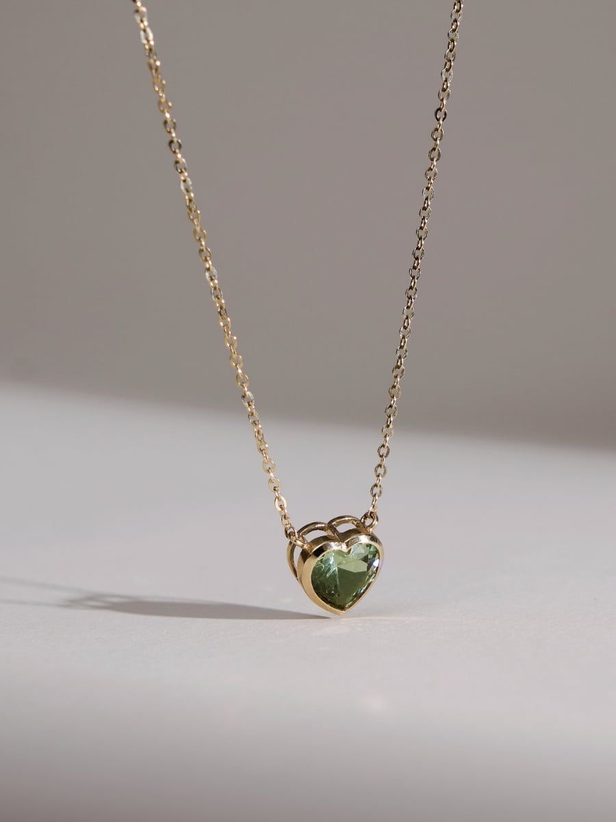  14K Crystal Heart Necklace - Emerald 