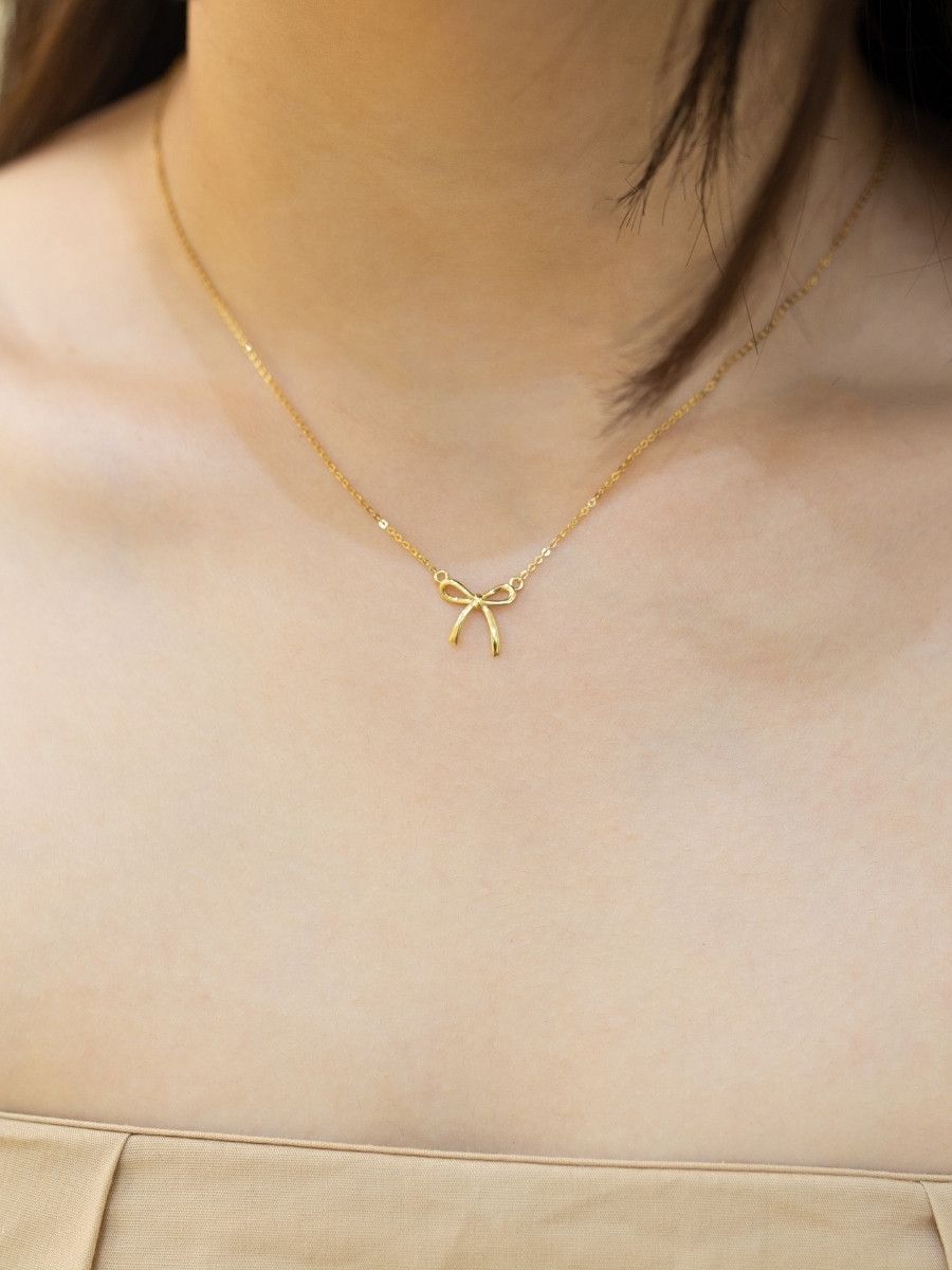  14K Dainty Ribbon Necklace 