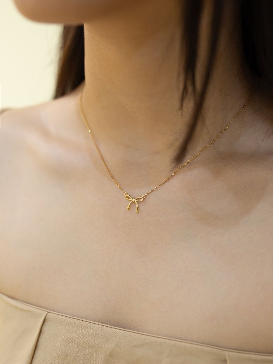  14K Dainty Ribbon Necklace 