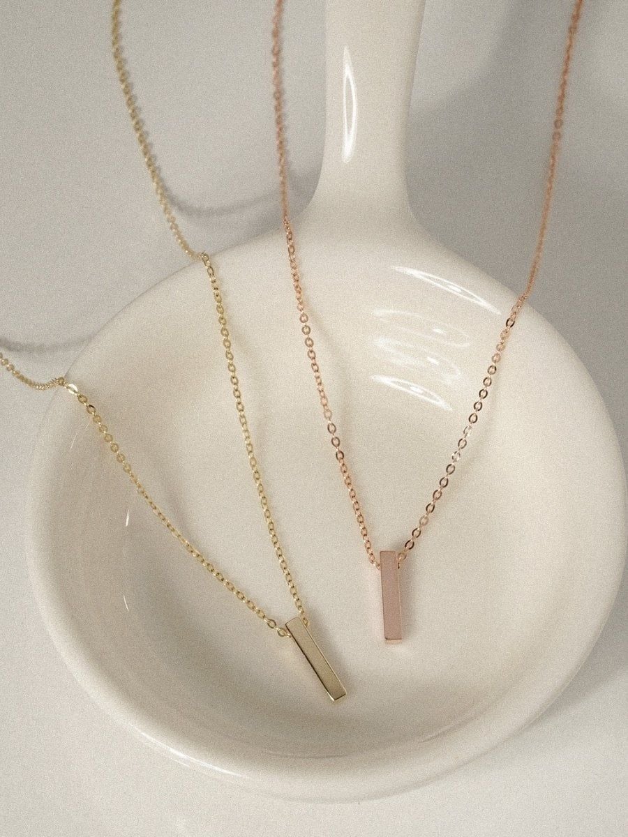  14K Minimalist Bar Pendant Necklace 