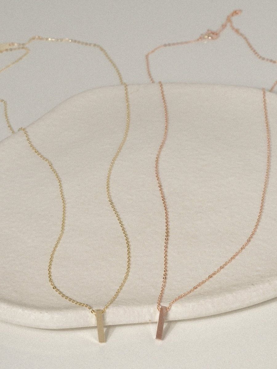  14K Minimalist Bar Pendant Necklace 