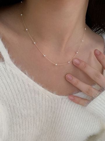  14K Mini Pearl Necklace Chain 