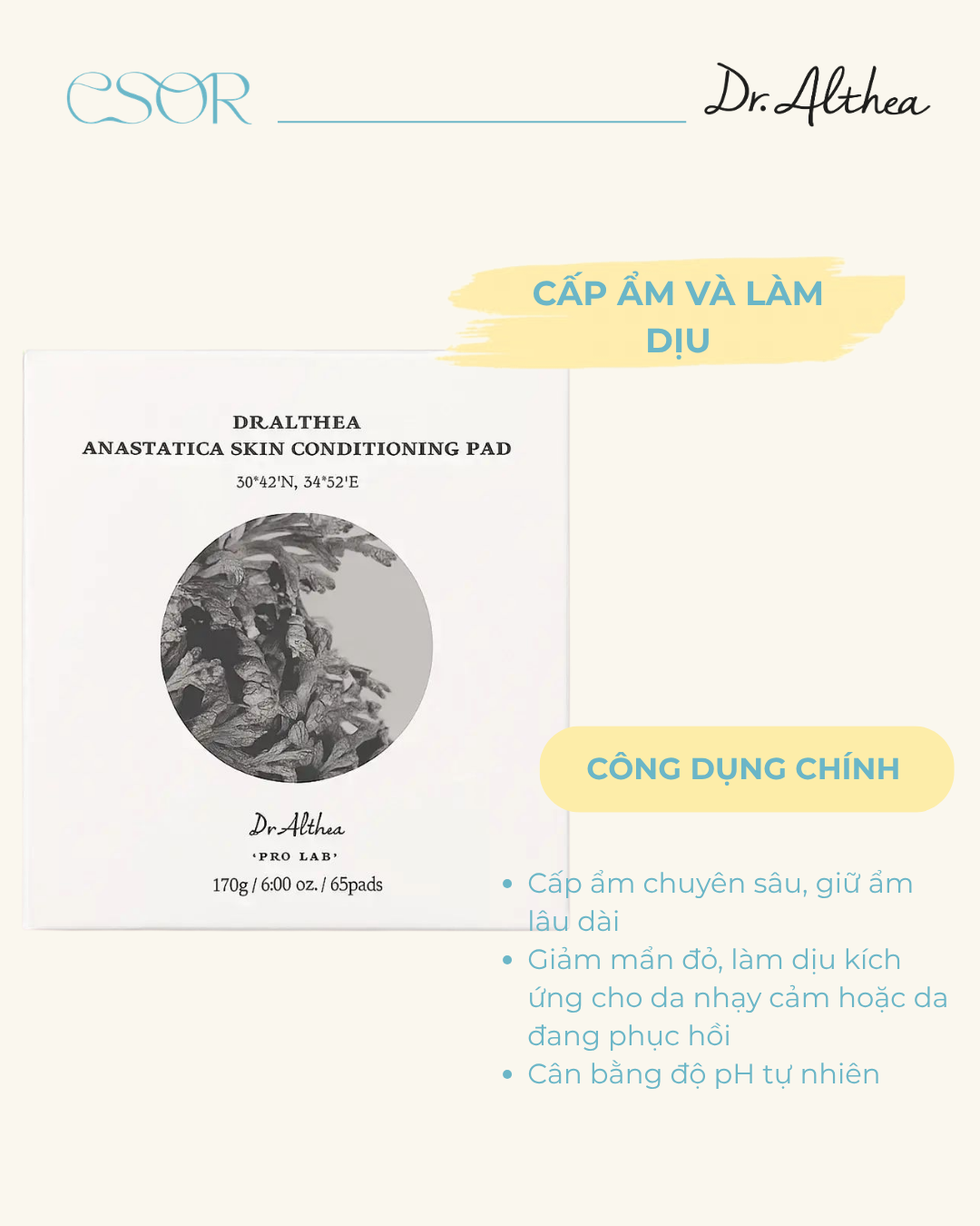  Toner dạng pad Dr.Althea Anastatica Skin Conditioning Pad 170g 