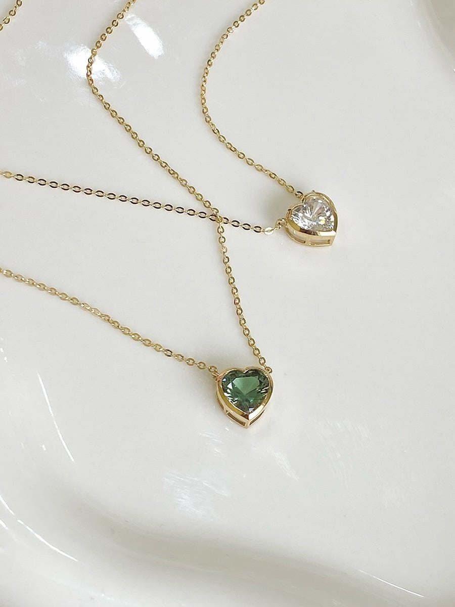  14K Crystal Heart Necklace 