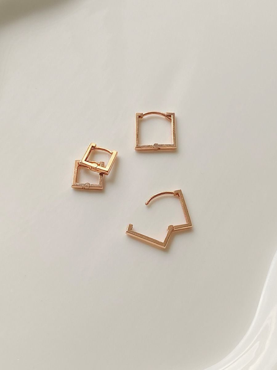  14K Square One-touch ring earring (3 size) 