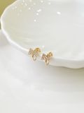  14K Sparkling Bow Mini Huggie 