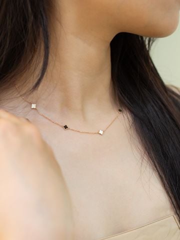  14K Lucky Clover Chain Necklace (Black and White Motifs) 