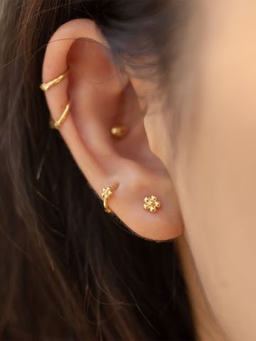  14K Beaded Blossom Huggie (XS) 