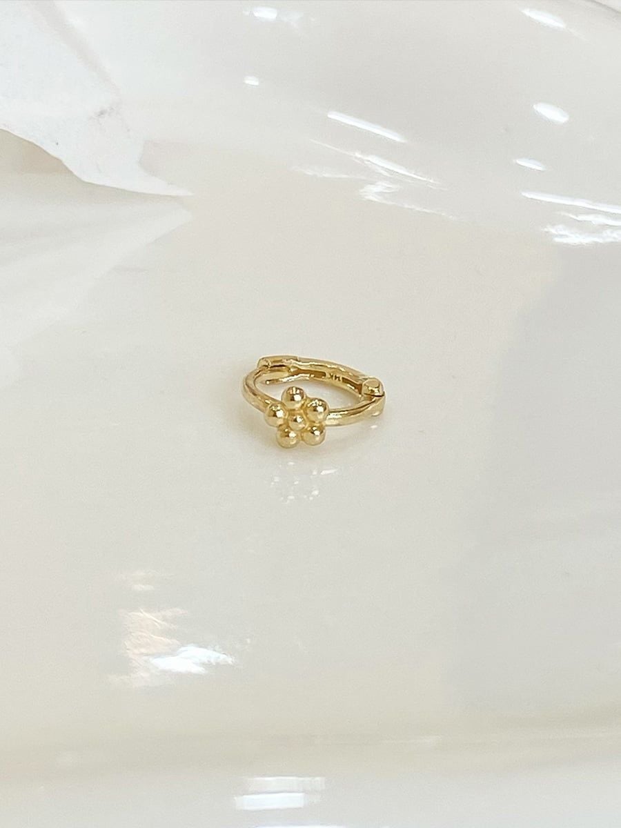  14K Beaded Blossom Huggie (XS) 