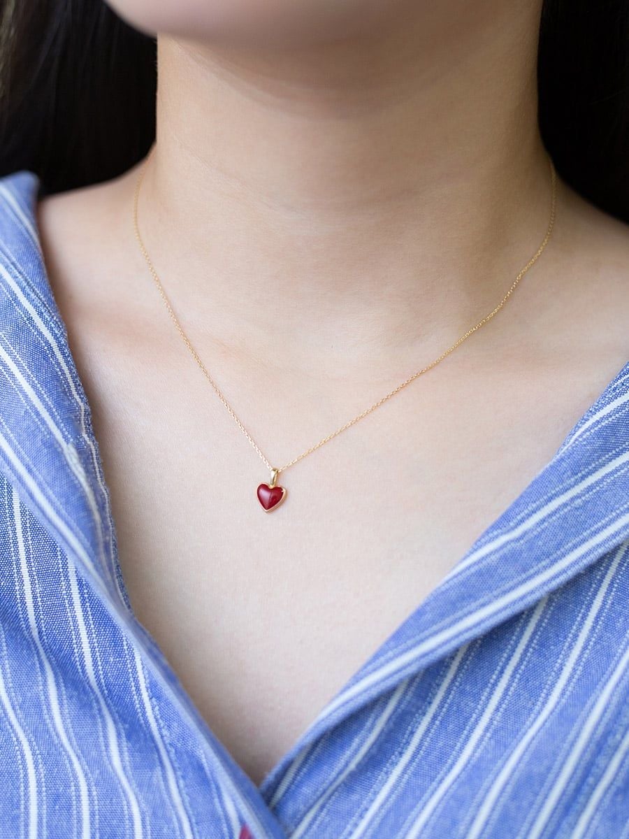  14K Burgundy Heart Pendant Necklace 