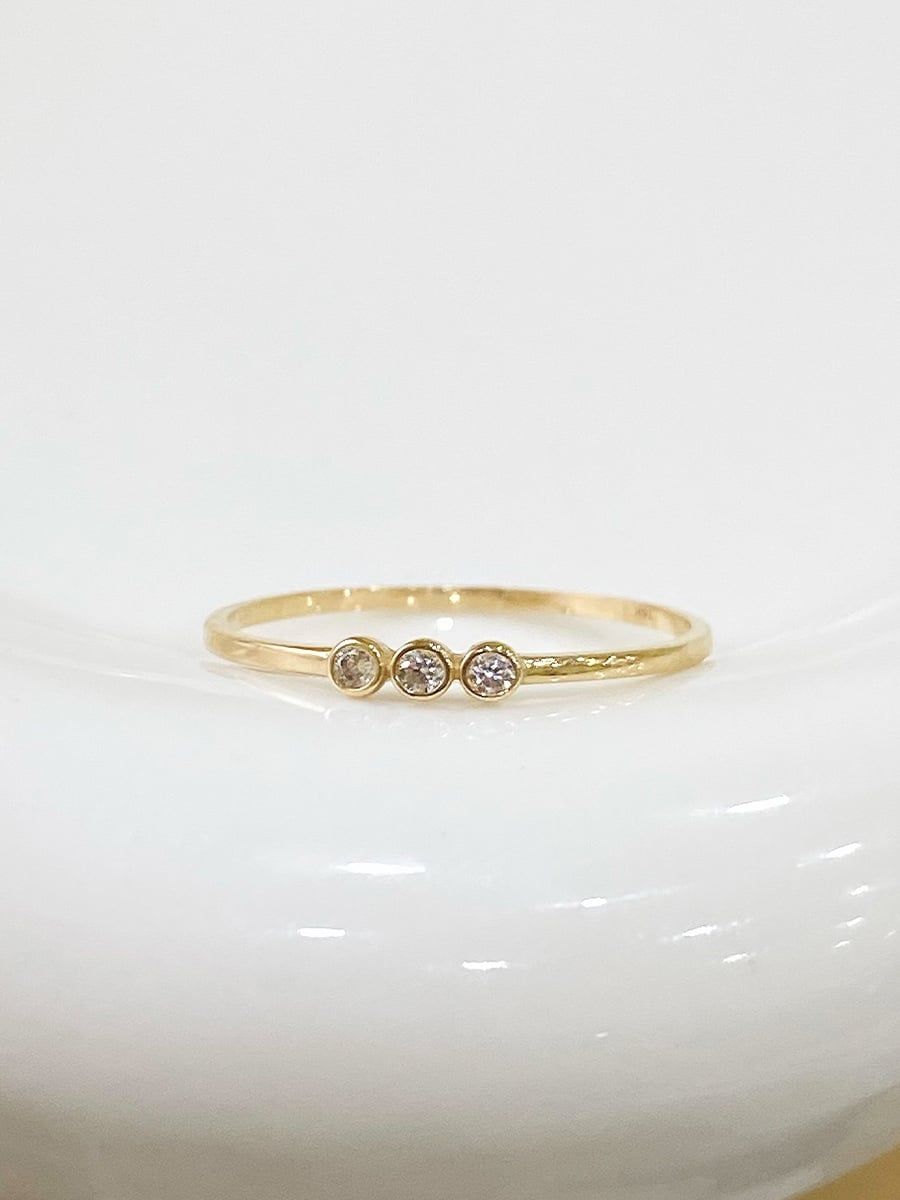  14K Three-Stone Bezel Ring 