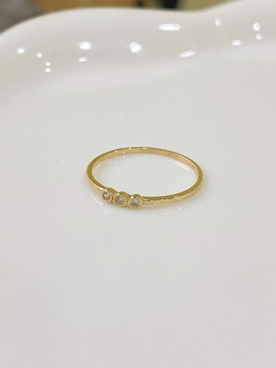  14K Three-Stone Bezel Ring 