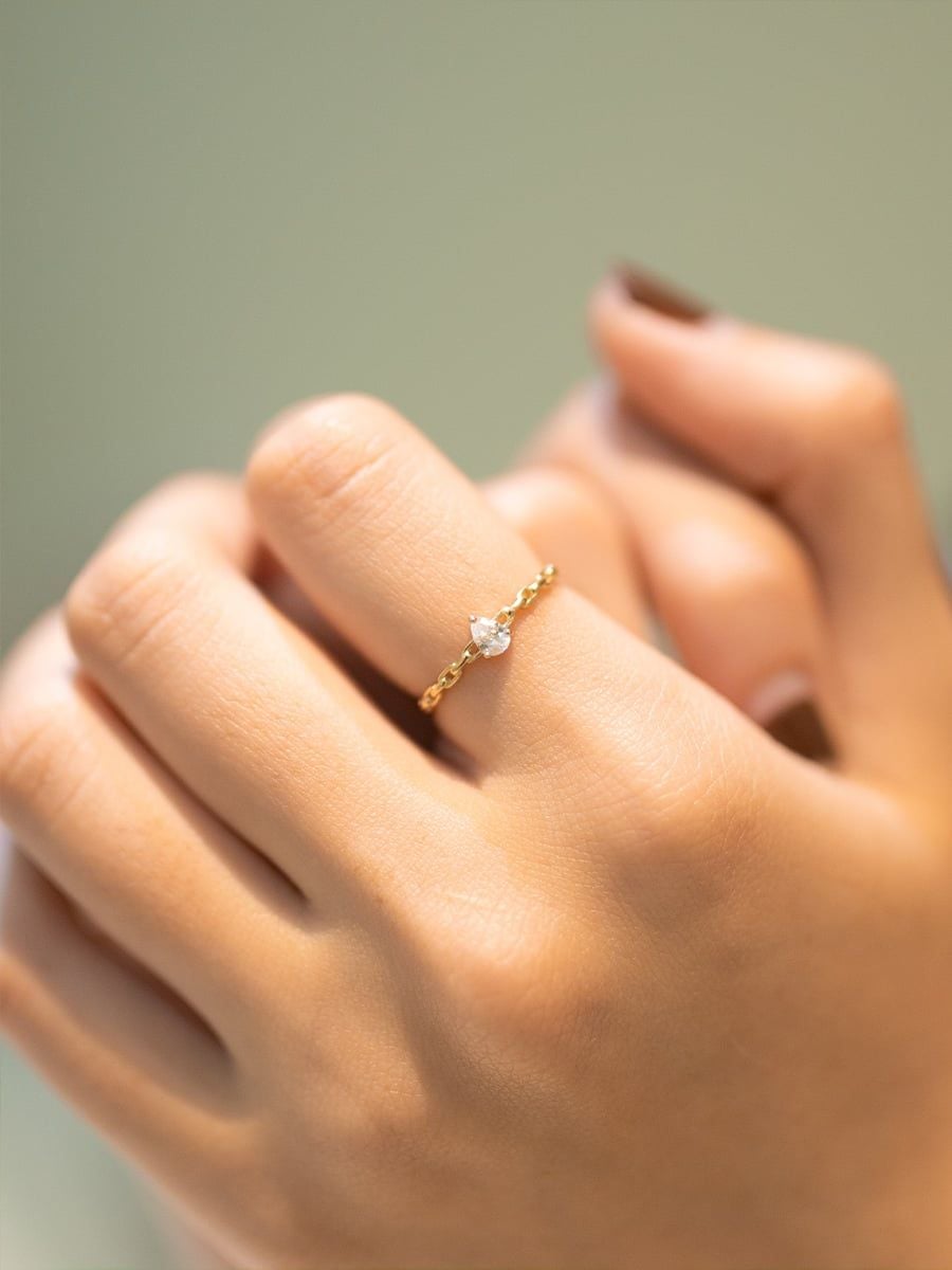  14K Pear Cut Cubic Chain Ring 